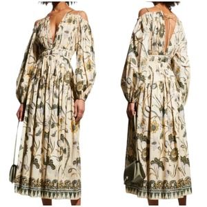 Ulla Johnson NWT Tahlia Cold Shoulder Midi Dress Lemon Balm Size 2 Pockets